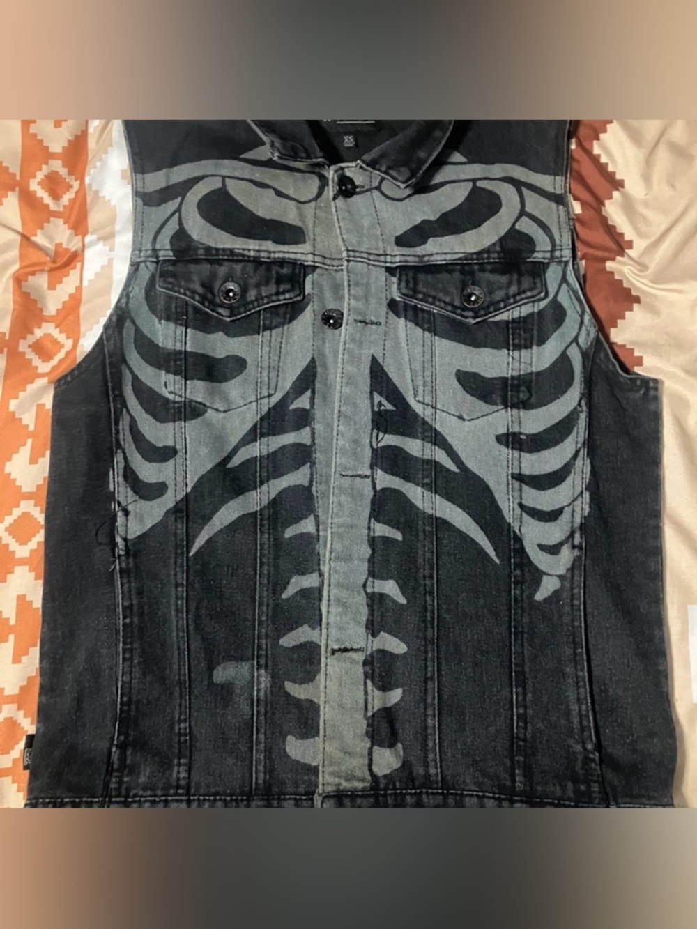XXX RUDE Black and Gray Printed Denim Vest - XS